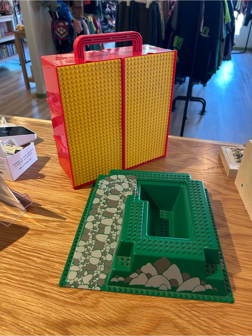 Vintage Lego Red Build-N-Store Case and Green Castle Baseplate